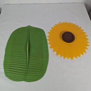Set of 2 Charles Viancin Silicone Lid Yellow Sunflower 13" Green Banana Leaf 16"